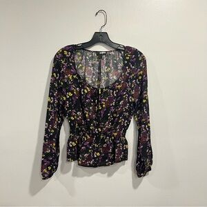 Paige Black Purple multicolor Floral Puff Balloon 3/4 Sleeves Blouse -Size Small